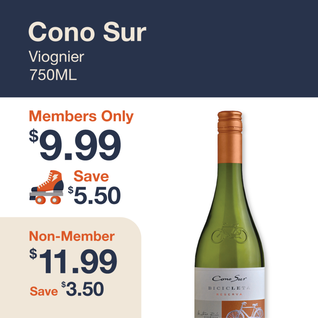Monthly promo at The Liquor Co. 1977 – Cono Sur Viognier on sale for $9.99 for members and $11.99 for non-members. Save up to $5.50 on this featured wine deal.