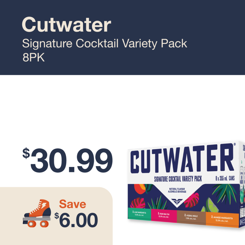 Monthly promo at The Liquor Co. 1977 – Cut Water Signature Cocktail Variety Pack 8-Pack on sale for $30.99. Save $6.00 on this featured cocktail deal.