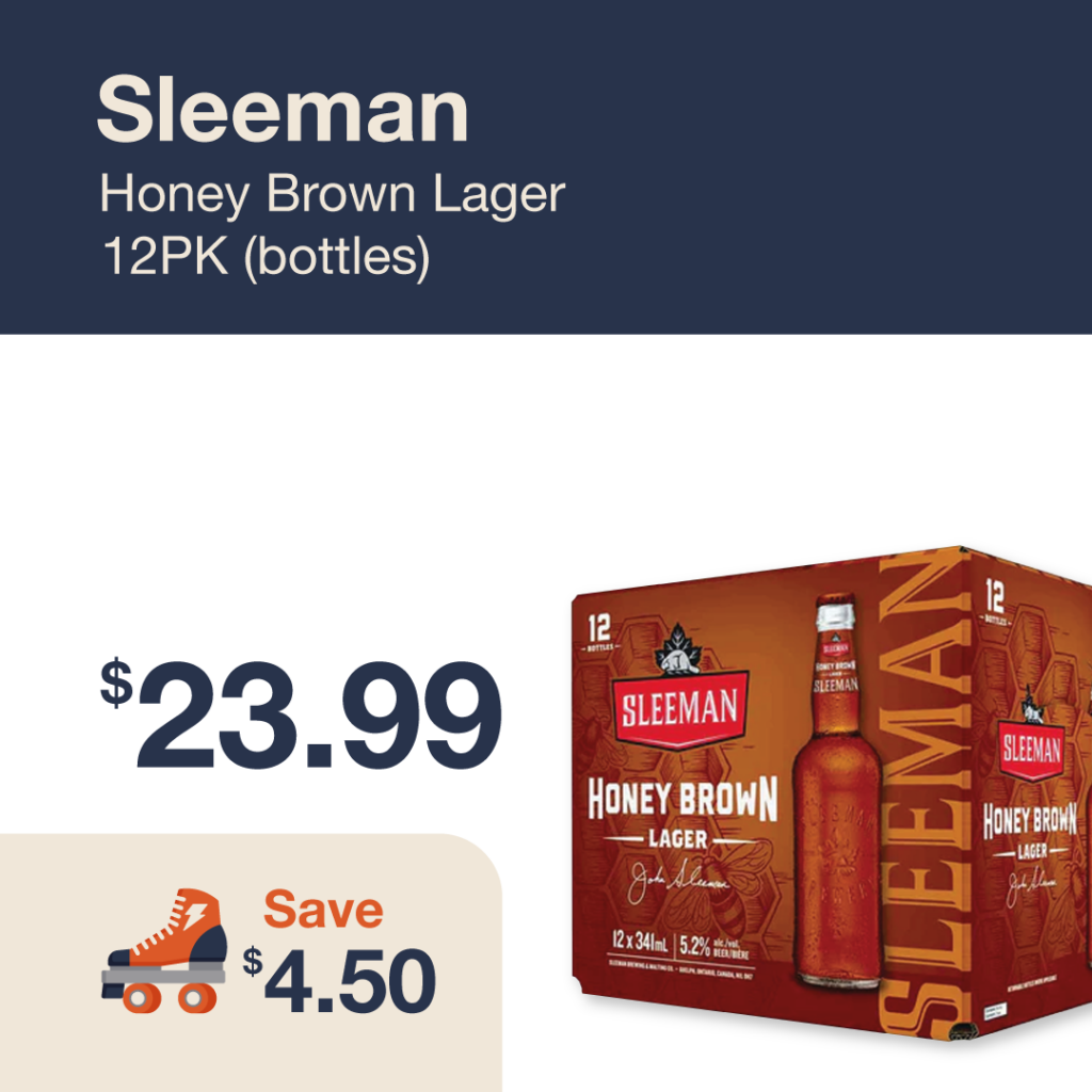 Monthly promo at The Liquor Co. 1977 – Sleeman Honey Brown Lager 12-pack on sale for $23.99. Save $4.50 on this featured beer deal.