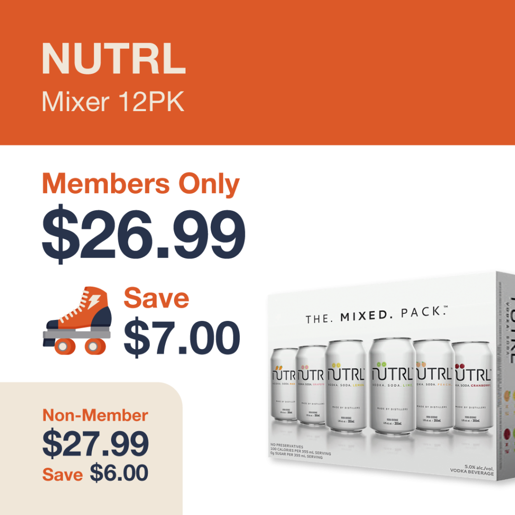 Monthly promo at The Liquor Co. 1977 – Nutrl Mixer on sale for $26.99 for members and $27.99 for non-members. Save up to $7.00 on this featured RTD deal.