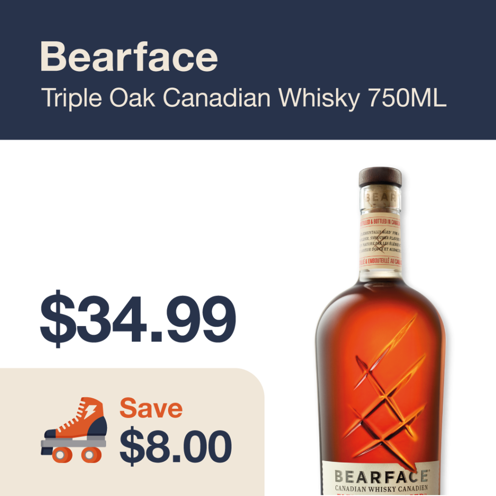 Monthly promo at The Liquor Co. 1977 – Bearface on sale for $34.99. Save $8.00 on this featured whisky deal.