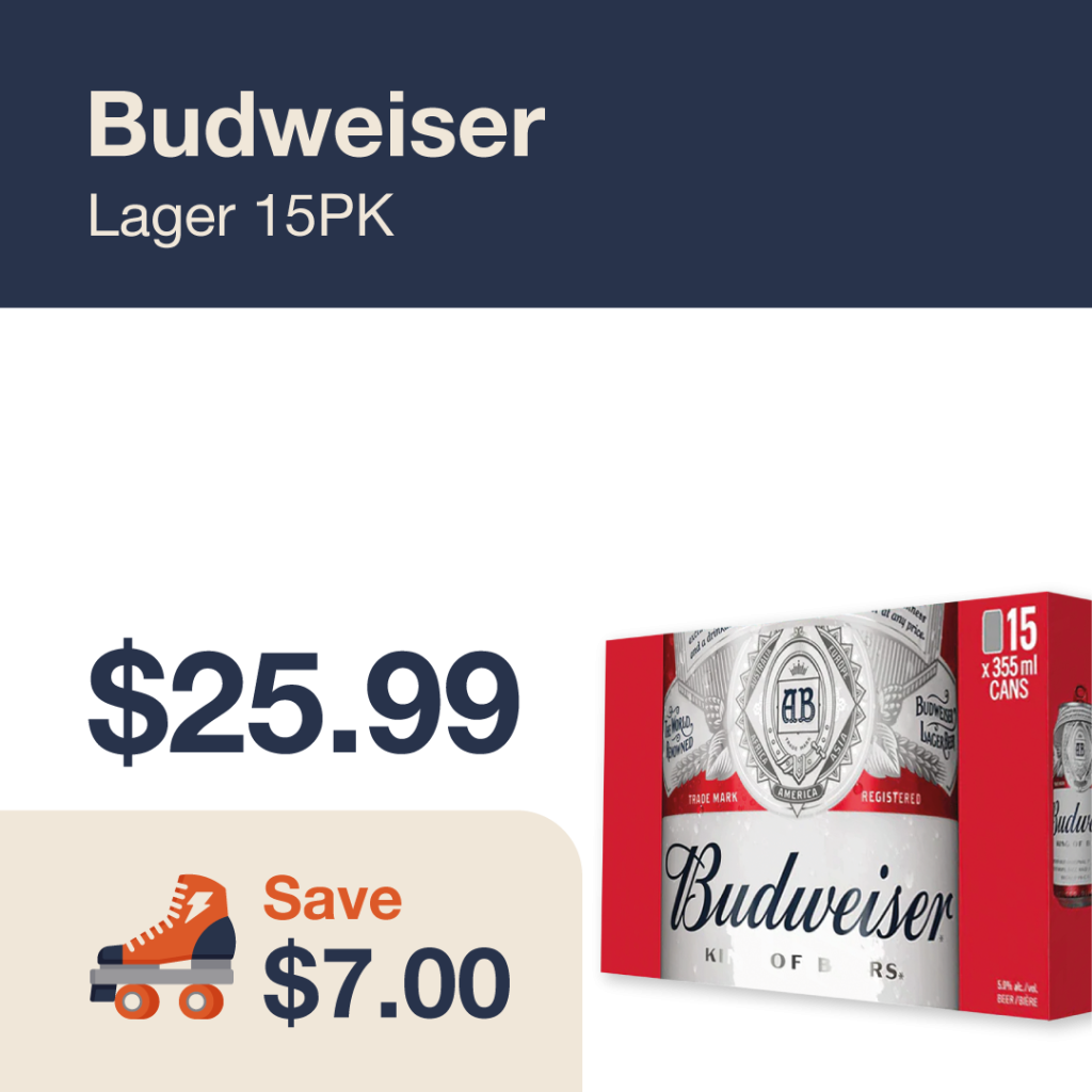 Monthly promo at The Liquor Co. 1977 – Budweiser on sale for $25.99. Save $7.00 on this featured beer deal.