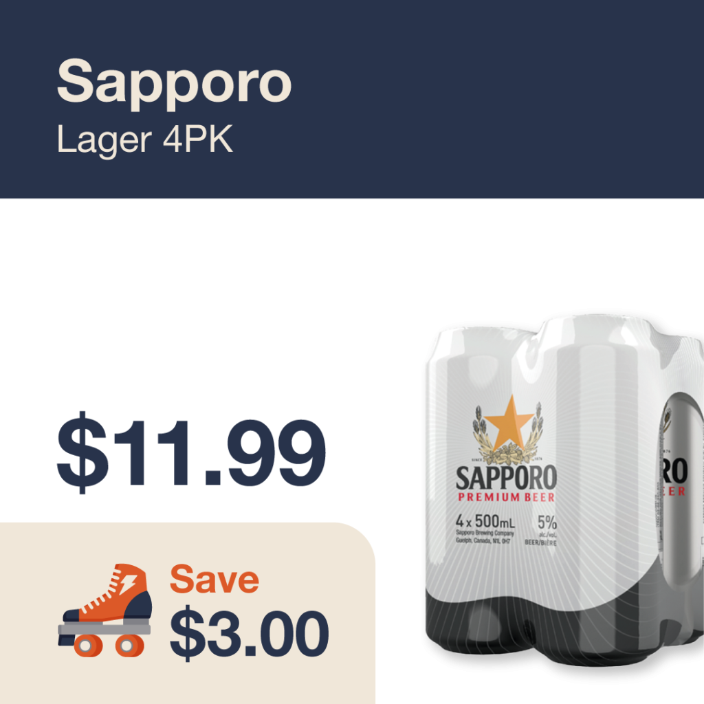 Monthly promo at The Liquor Co. 1977 – Sapporo on sale for $11.99. Save $3.00 on this featured beer deal.