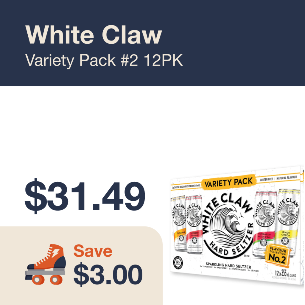 Monthly promo at The Liquor Co. 1977 – White Claw Variety Pack #2 on sale for $31.49. Save $3.00 on this featured RTD deal.