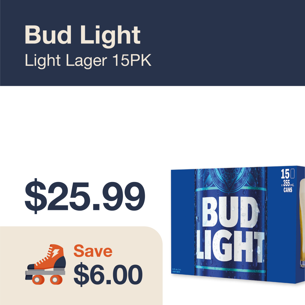 Monthly promo at The Liquor Co. 1977 – Bud Light Light Lager on sale for $25.99. Save $6.00 on this featured beer deal.