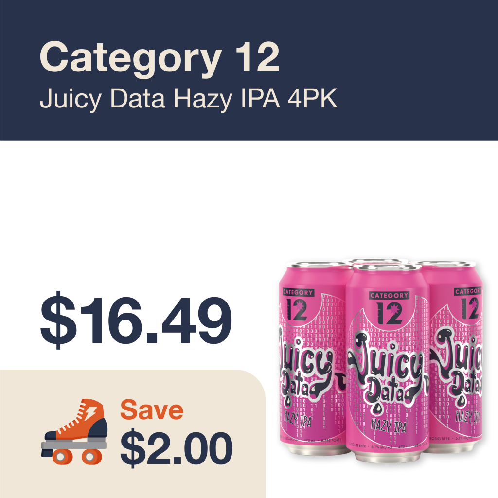 Monthly promo at The Liquor Co. 1977 – Category 12 Juicy Data Hazy IPA on sale for $16.49. Save $2.00 on this featured beer deal.