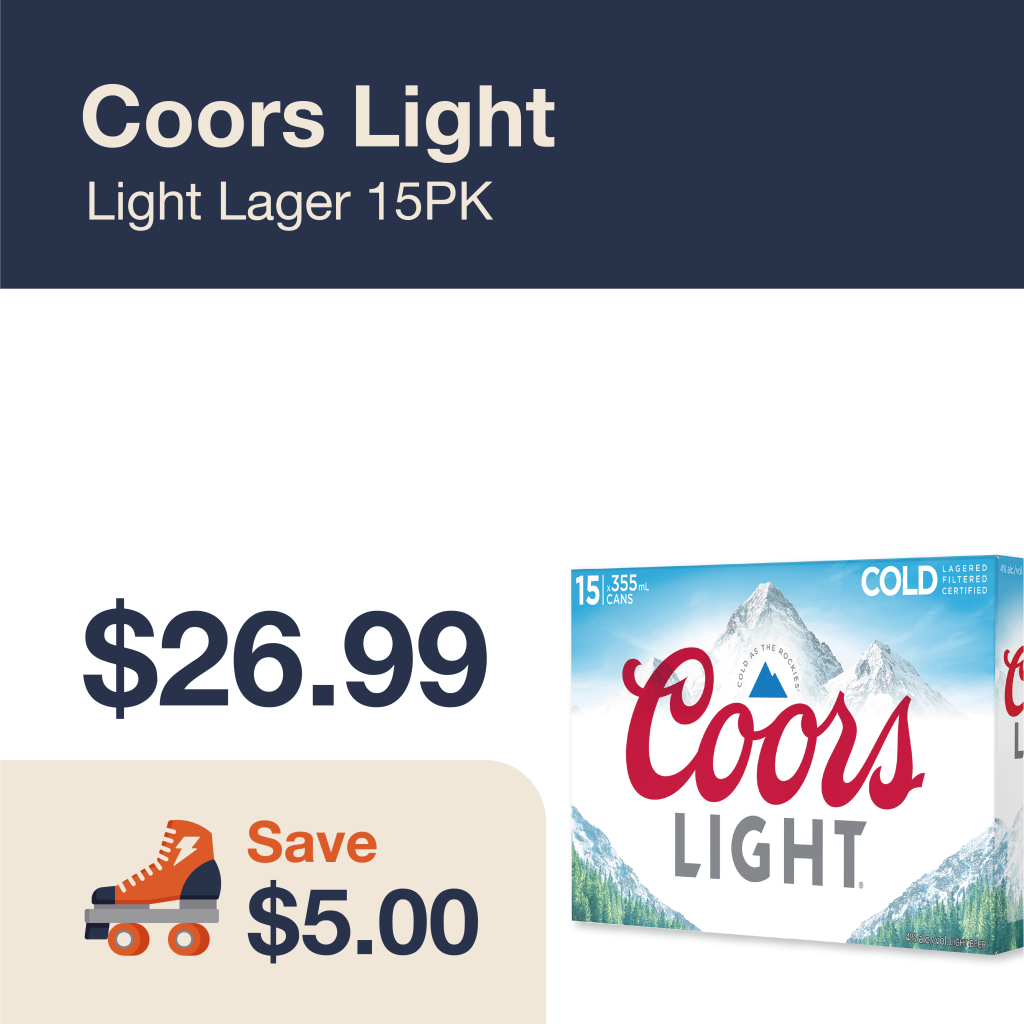 Monthly promo at The Liquor Co. 1977 – Coors Light Light Lager on sale for $26.99. Save $5.00 on this featured beer deal.