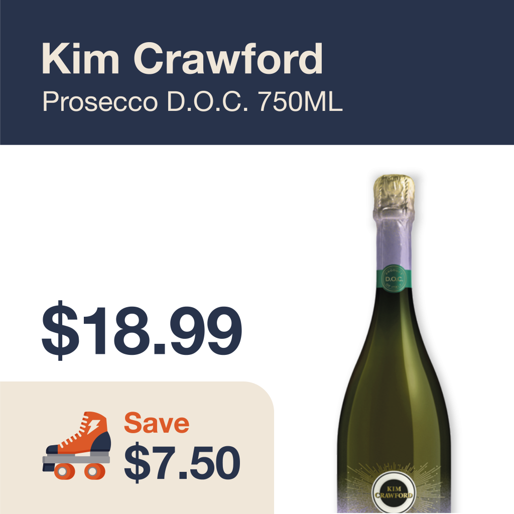 Monthly promo at The Liquor Co. 1977 – Kim Crawford Prosecco on sale for $18.99. Save $7.50 on this featured wine deal.