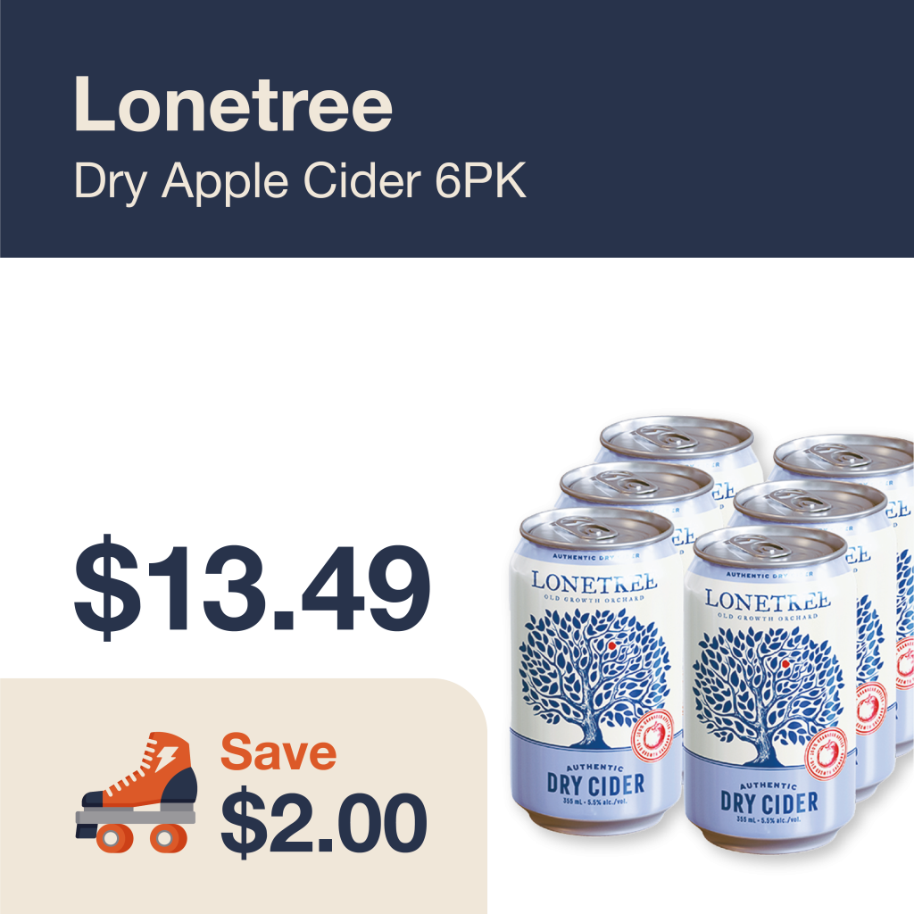 Monthly promo at The Liquor Co. 1977 – Lonetree Dry Apple Cider on sale for $13.49. Save $2.00 on this featured cider deal.