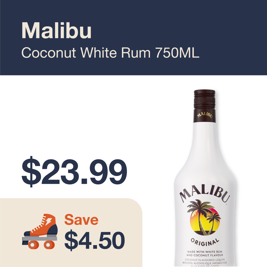 Monthly promo at The Liquor Co. 1977 – Malibu Coconut Rum on sale for $23.99. Save $4.50 on this featured Rum deal.