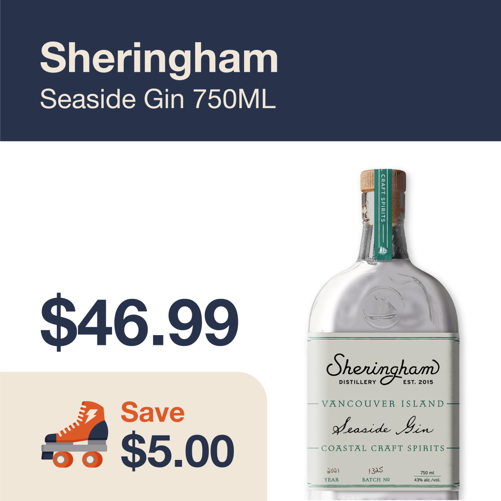 Monthly promo at The Liquor Co. 1977 – Sheringham Seaside Gin on sale for $46.99. Save $5.00 on this featured gin deal.