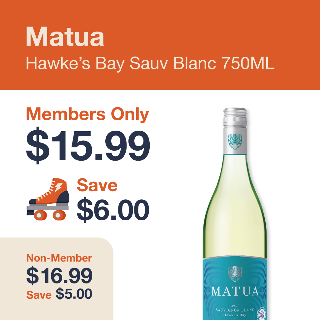 Monthly promo at The Liquor Co. 1977 – Matua Hawke's Bay Sauv Blanc on sale for $15.99 for members and $16.99 for non-members. Save up to $6.00 on this featured wine deal.