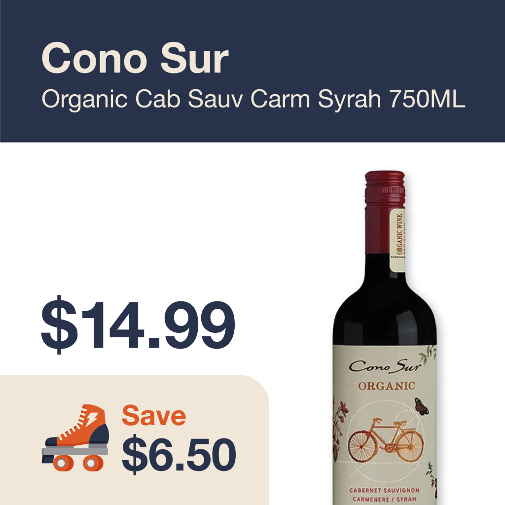 Monthly promo at The Liquor Co. 1977 – Cono Sur Organic Carm Syrah on sale for $14.99. Save $6.50 on this featured wine deal.