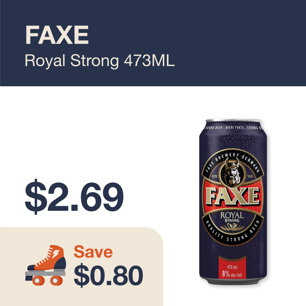Monthly promo at The Liquor Co. 1977 – FAXE Royal Strong Single on sale for $2.69. Save $0.80 on this featured beer deal.