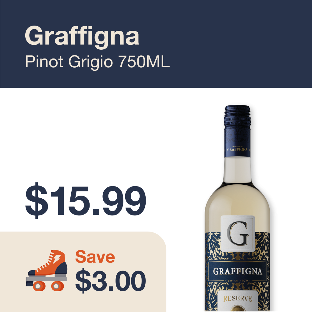 Monthly promo at The Liquor Co. 1977 – Graffigna Pinot Grigio on sale for $15.99. Save $3.00 on this featured wine deal.