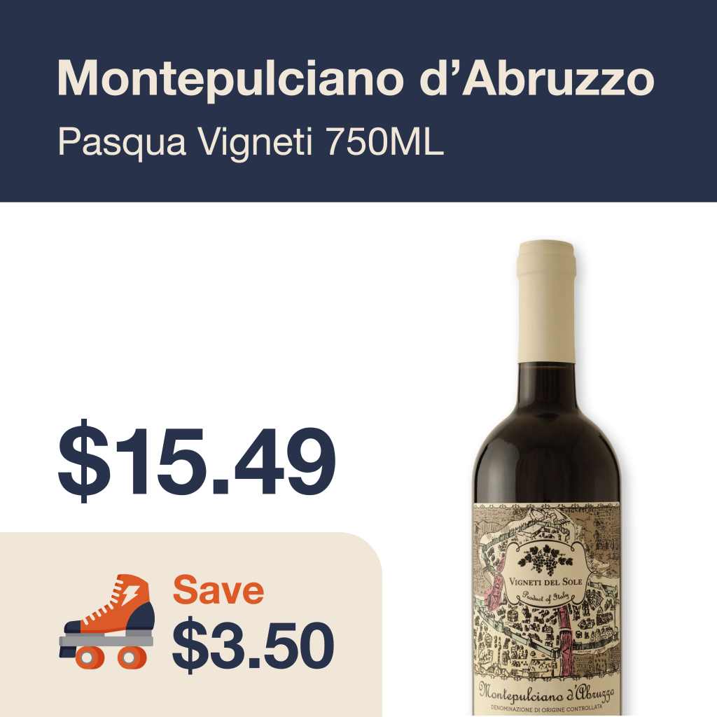Monthly promo at The Liquor Co. 1977 – Montepulciano d'Abruzzo Pasqua Vigneti on sale for $15.49. Save $3.50 on this featured wine deal.