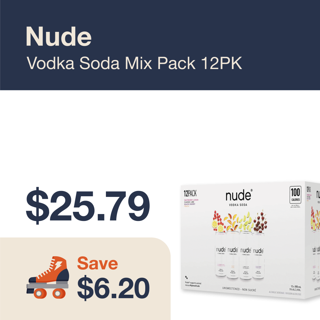 Monthly promo at The Liquor Co. 1977 – Nude Vodka Soda Mix Pack 12 pack on sale for $25.79. Save $6.20 on this featured RTD deal.