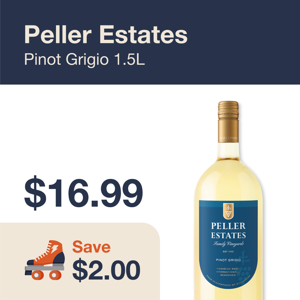 Monthly promo at The Liquor Co. 1977 – Peller Estates Pinot Grigio 1.5L on sale for $16.99. Save $2.00 on this featured wine deal.