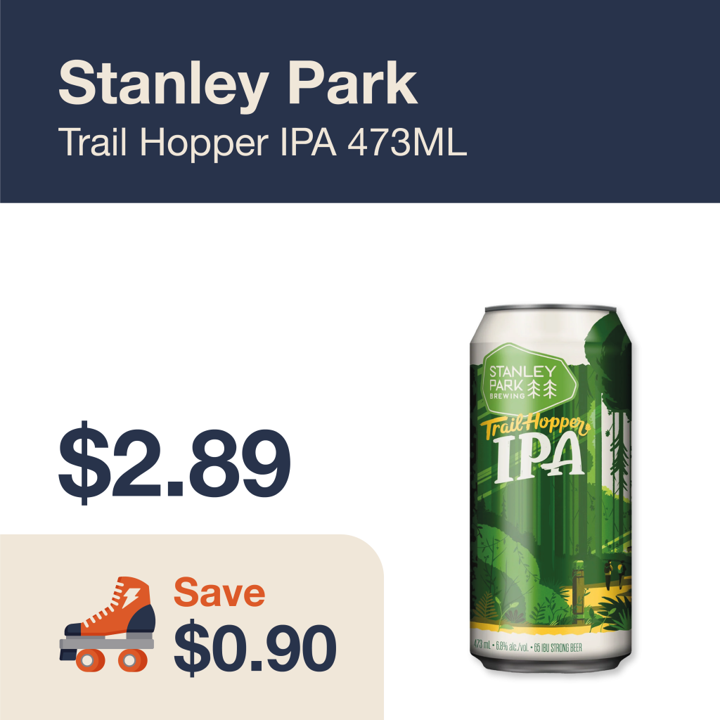 Monthly promo at The Liquor Co. 1977 – Stanley Park Trail Hopper IPA Single on sale for $2.89. Save $0.90 on this featured beer deal.