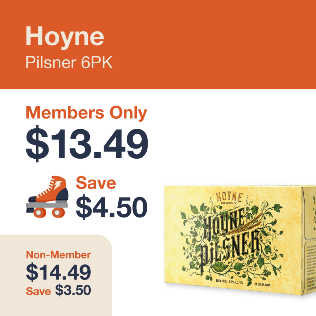 Liquor Co. 1977 monthly promo: Save $3.50 on Hoyne Pilsner 6PK - Members save $4.50 on this featured beer deal