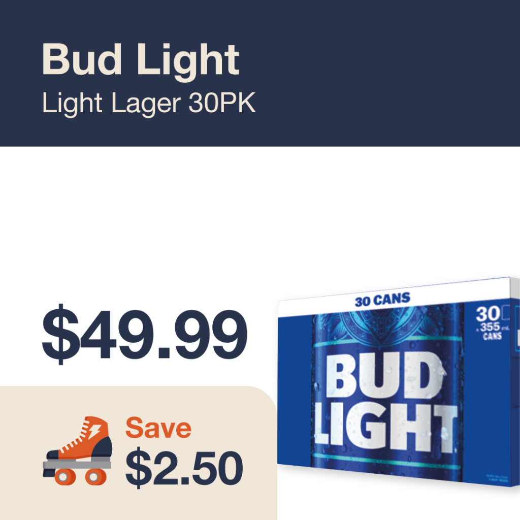 Liquor Co. 1977 monthly promo: Bud Light Lager 30PK - Save $2.50 on this featured beer deal