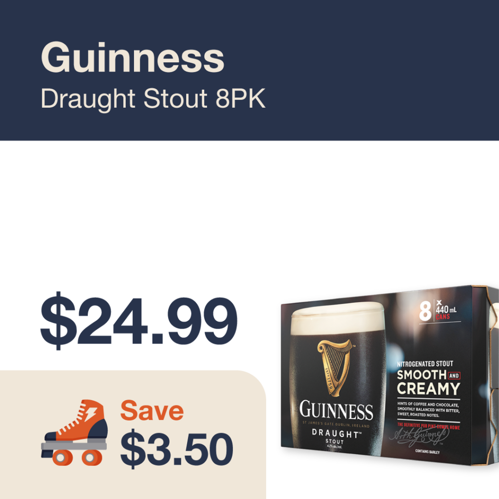 Liquor Co. 1977 monthly promo: Guiness Dark Stout 8PK - Save $3.50 on this featured beer deal