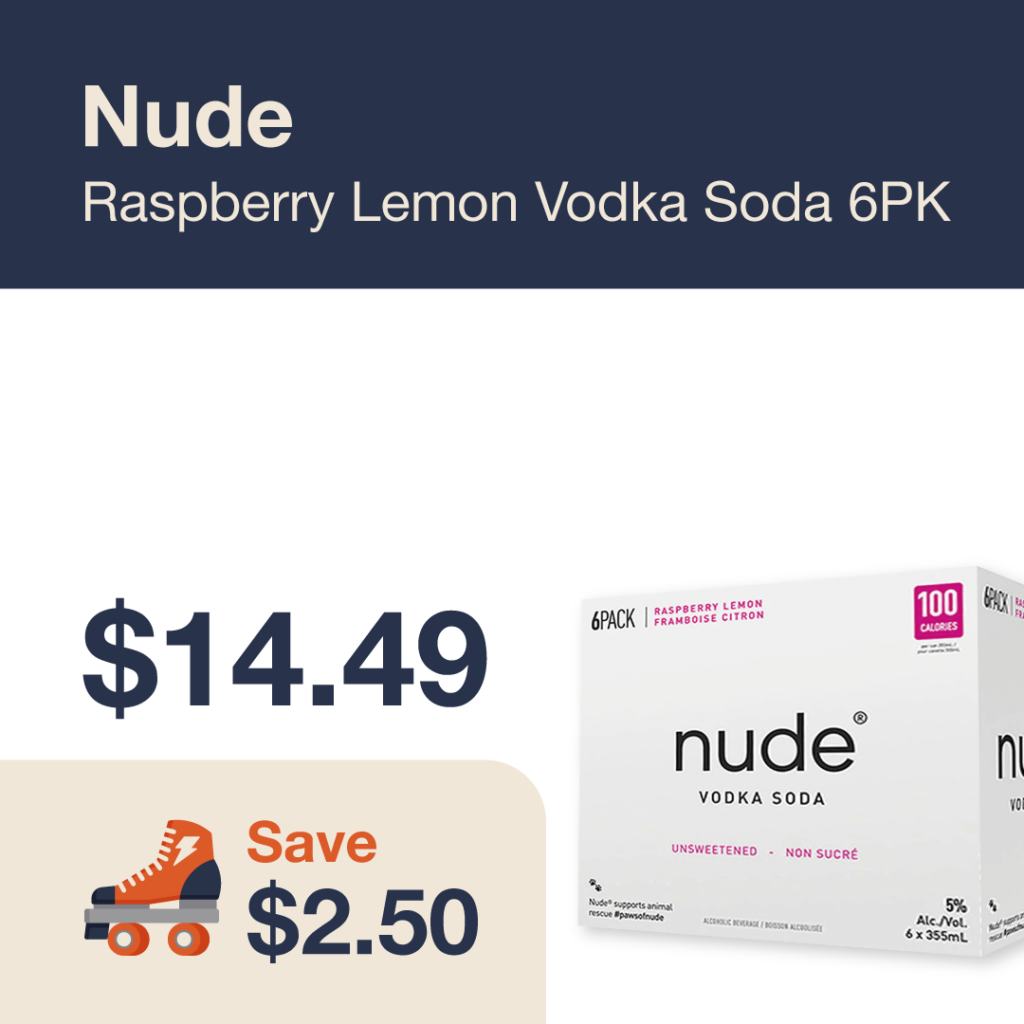 Liquor Co. 1977 monthly promo: Nude Raspberry Lemon Vodka Soda 6PK - Save $2.50 on this featured RTD deal