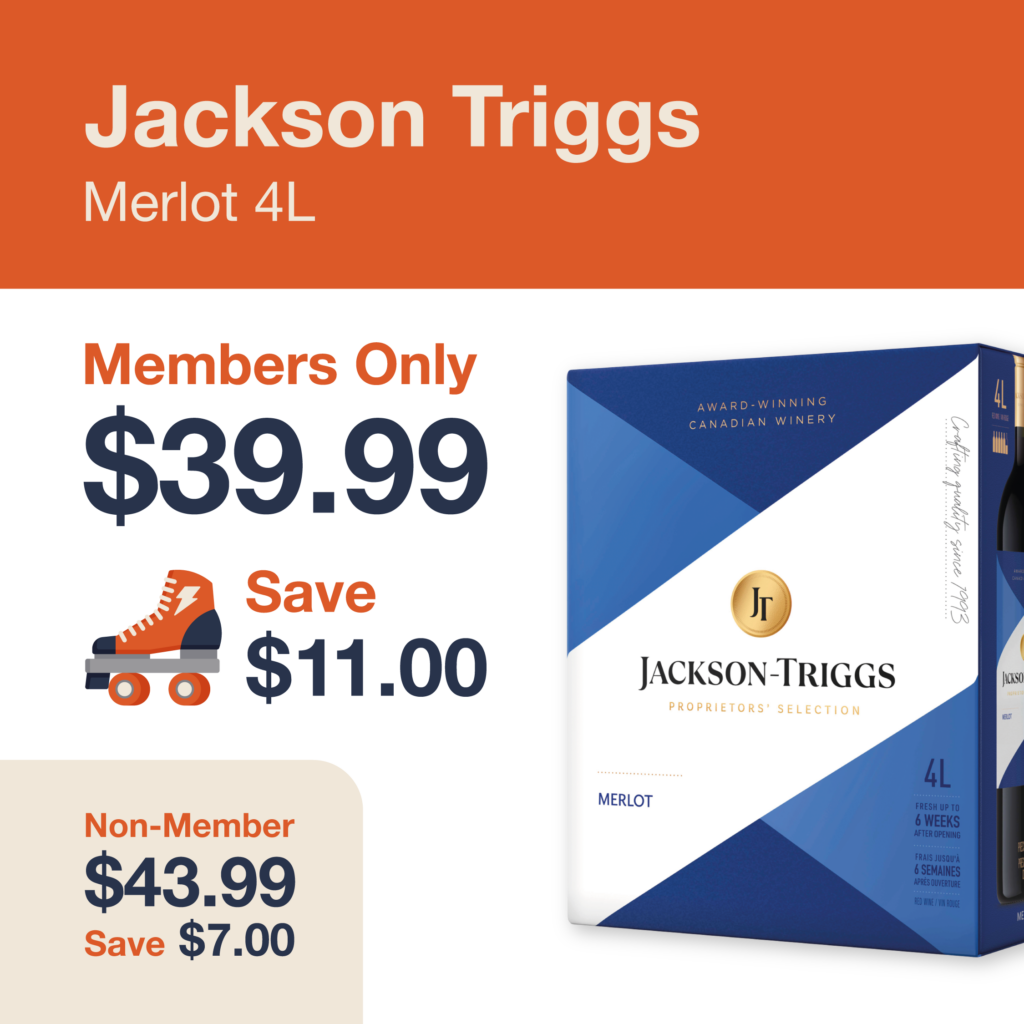 Liquor Co. 1977 monthly promo: Save $7.00 on Jackson Triggs Merlot - Members save $11.00 on this featured wine deal