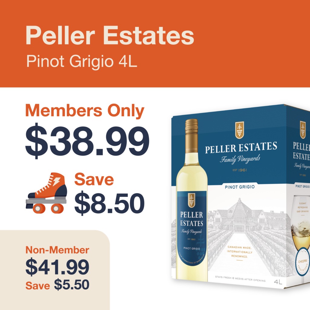 Liquor Co. 1977 monthly promo: Save $5.50 on Peller Estates Pinot Grigio - Members save $8.50 on this featured wine deal