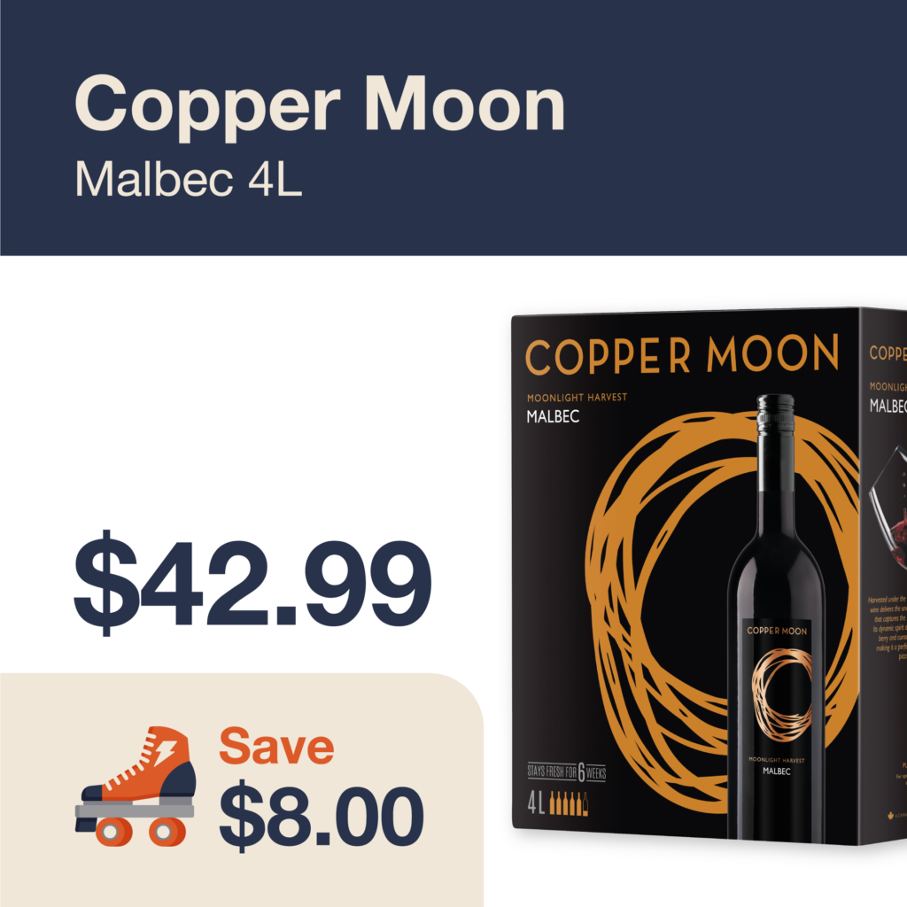 Liquor Co. 1977 monthly promo: Copper Moon Malbec 4L- Save $8.00 on this featured wine deal.