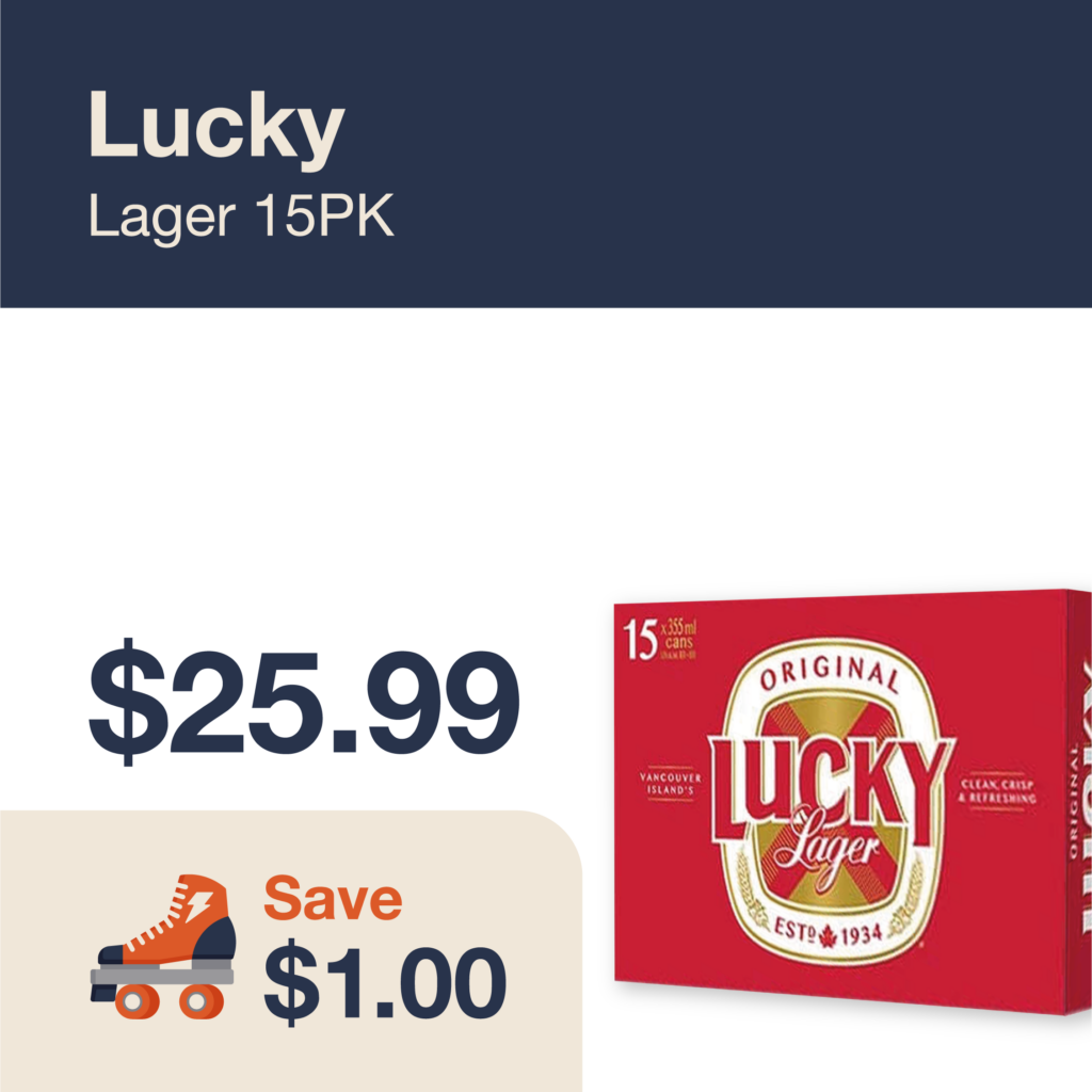 Liquor Co. 1977 monthly promo: Lucky Lager - Save $1.00 on this featured beer deal.