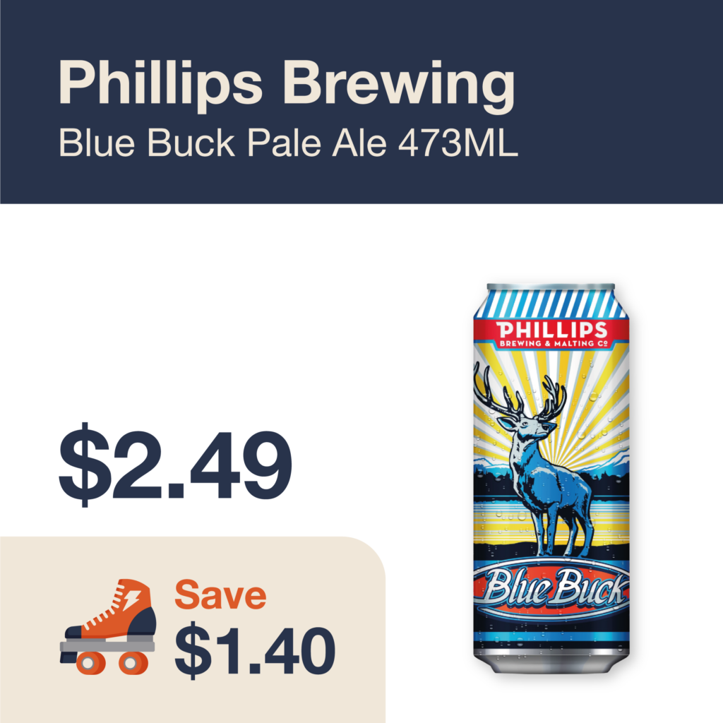 Liquor Co. 1977 monthly promo: Phillips Brewing Blue Buck Pale Ale - Save $1.40 on this featured beer deal.