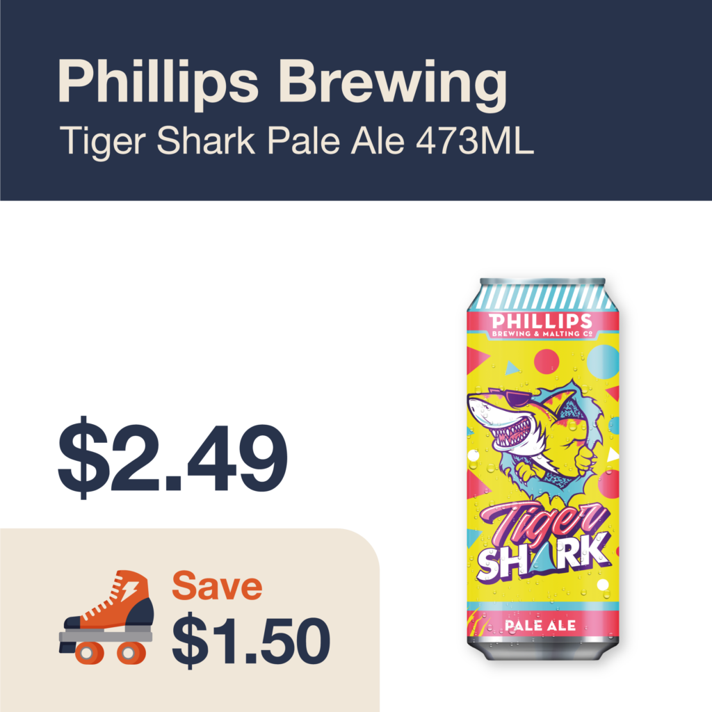 Liquor Co. 1977 monthly promo: Phillips Brewing Tiger Shark Pale Ale - Save $1.50 on this featured beer deal.