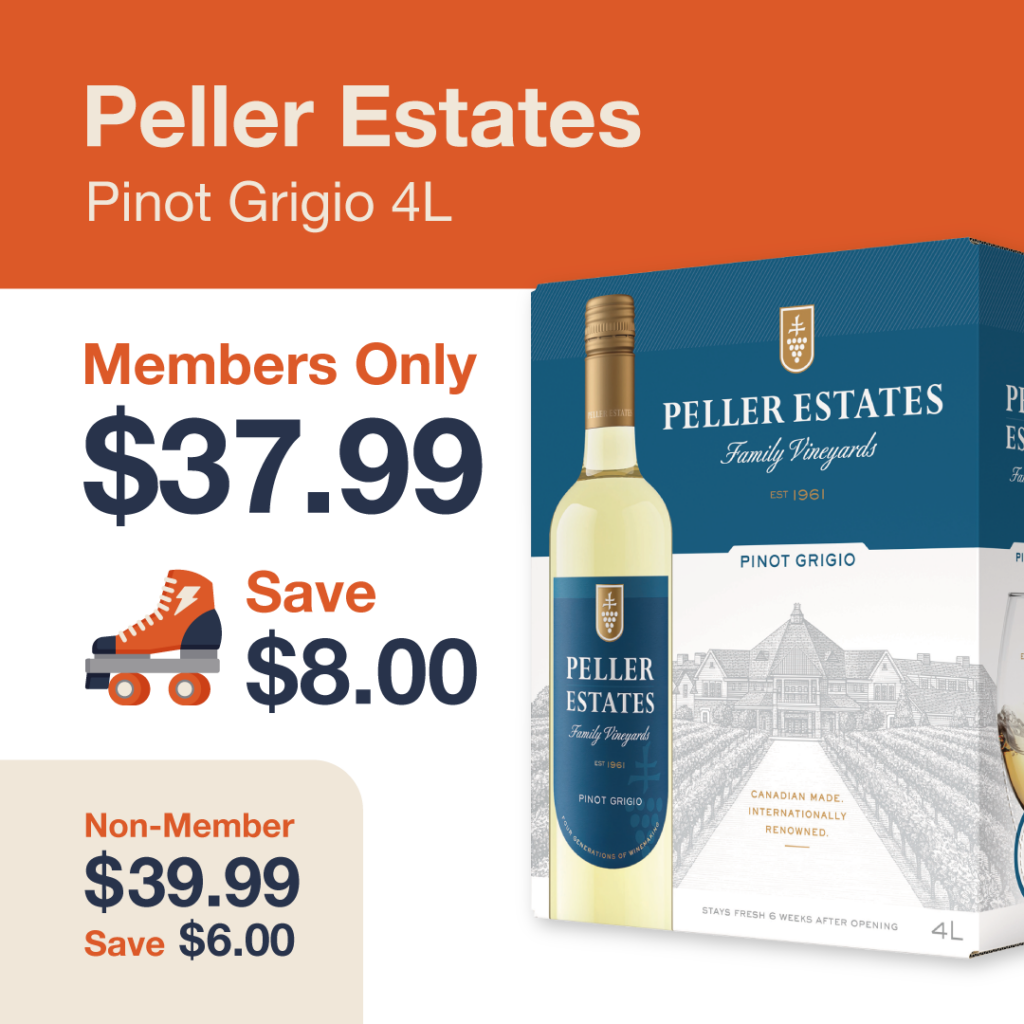 Liquor Co. 1977 monthly promo: Save $6.00 on Peller Estates Pinot Grigio 4L - Members save $8.00 on this featured wine deal