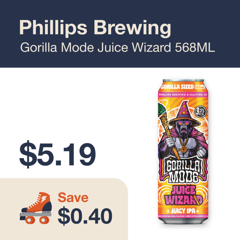 Liquor Co. 1977 monthly promo: Phillips Brewing Gorilla Mode Juice Wizard 568ML Can - Save $0.40 on this featured beer deal.