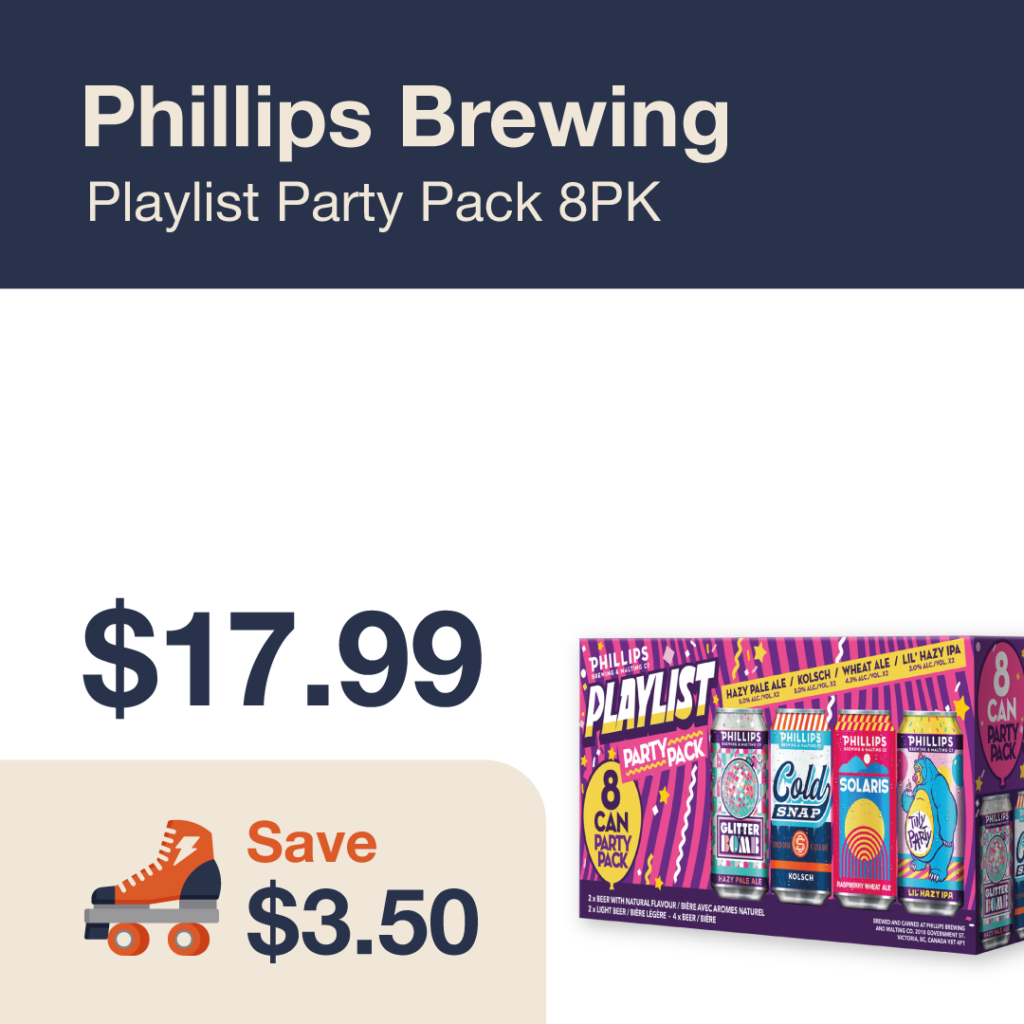 Liquor Co. 1977 monthly promo: Phillips Brewing Playlist Party Pack 8PK- Save $3.50 on this featured beer deal.