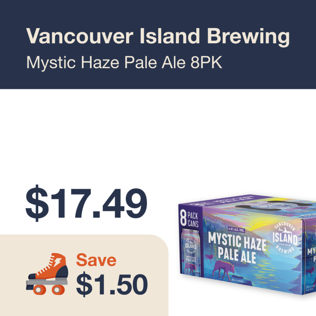 Liquor Co. 1977 monthly promo: Vancouver Island Brewing VIB Mystic Haze Pale Ale 8PK - Save $1.50 on this featured beer deal.