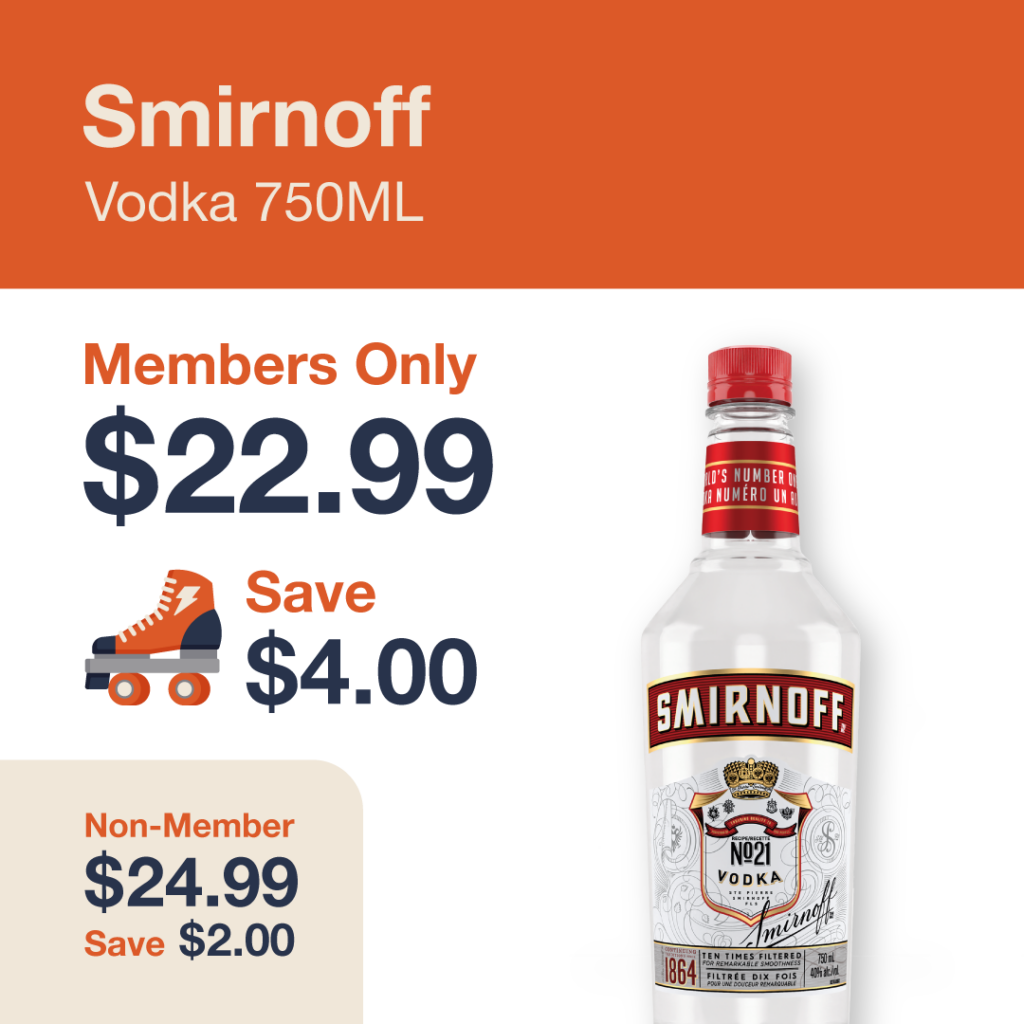 Liquor Co. 1977 monthly promo: Save $2.00 on Smirnoff Vodka - Members save $4.00 on this featured spirit deal