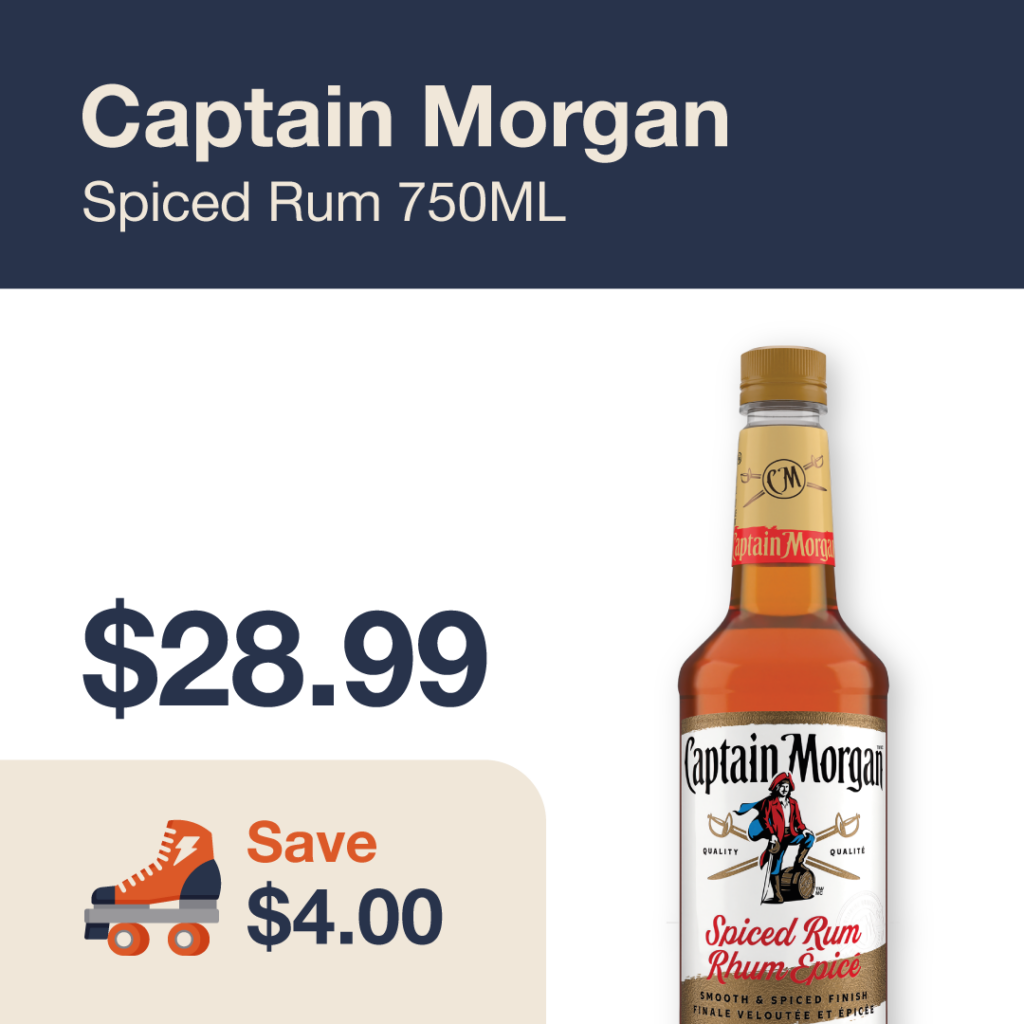 Liquor Co. 1977 monthly promo: Captain Morgan Spiced Rum - Save $4.00 on this featured spirit deal.