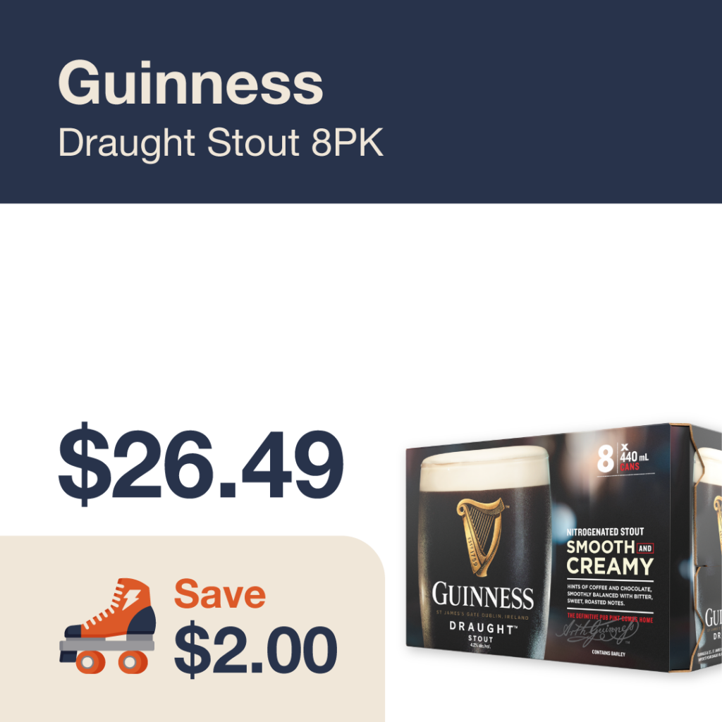 Liquor Co. 1977 monthly promo: Guinness Draught Stout 8PK - Save $2.00 on this featured beer deal.