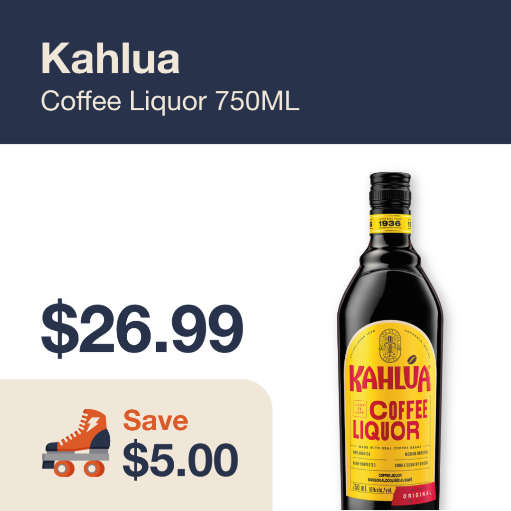 Liquor Co. 1977 monthly promo: Kahlua Coffee Liquor - Save $5.00 on this featured spirit deal.