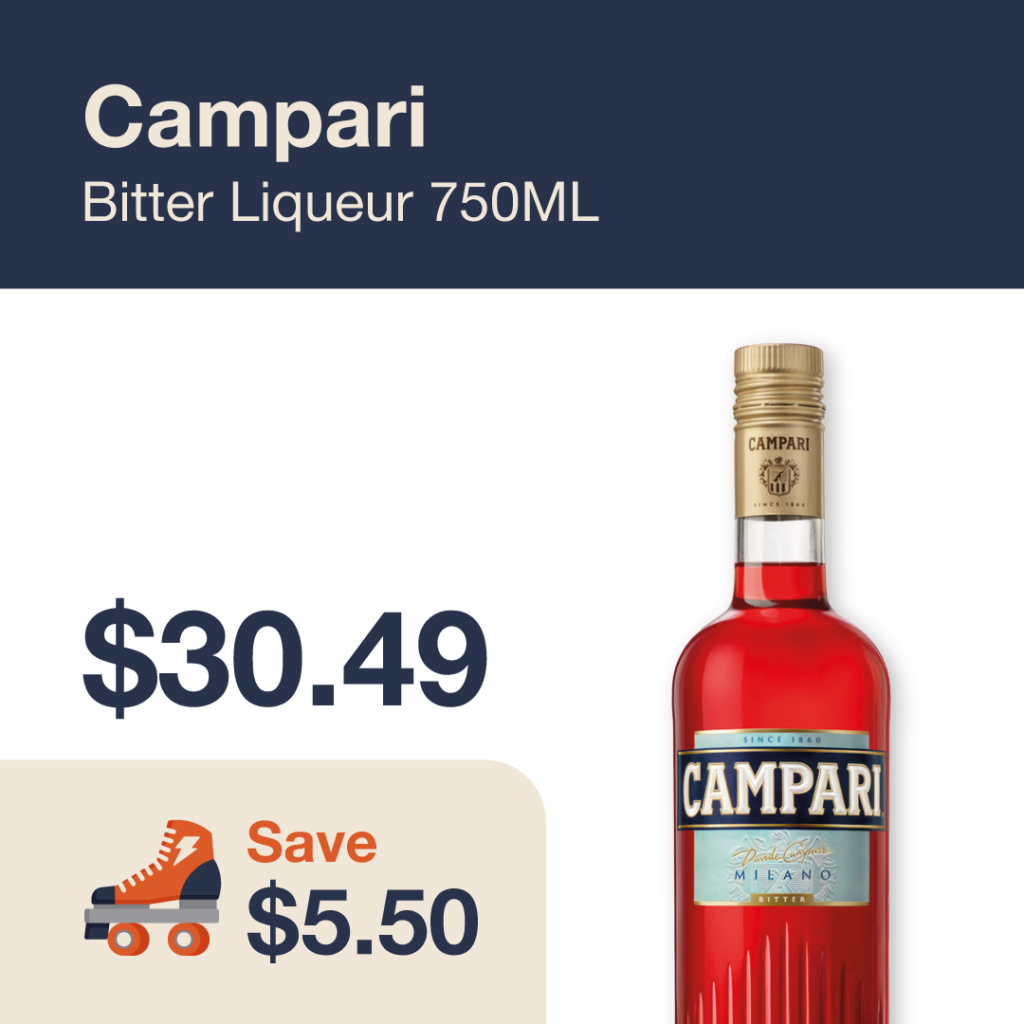 Liquor Co. 1977 monthly promo: Save $5.50 on Campari Bitter Liqueur 750ML