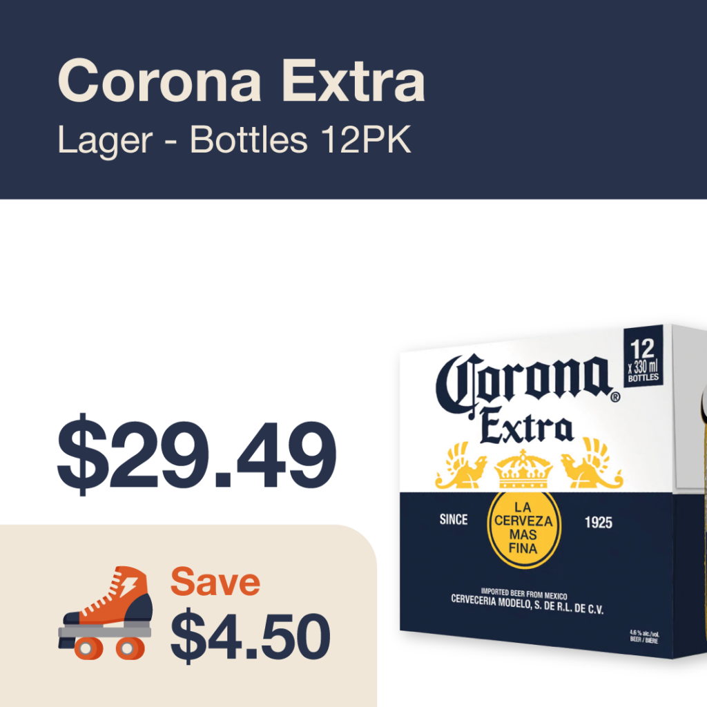 Liquor Co. 1977 monthly promo: Save $4.50 on Corona Extra Lager Bottles 12PK