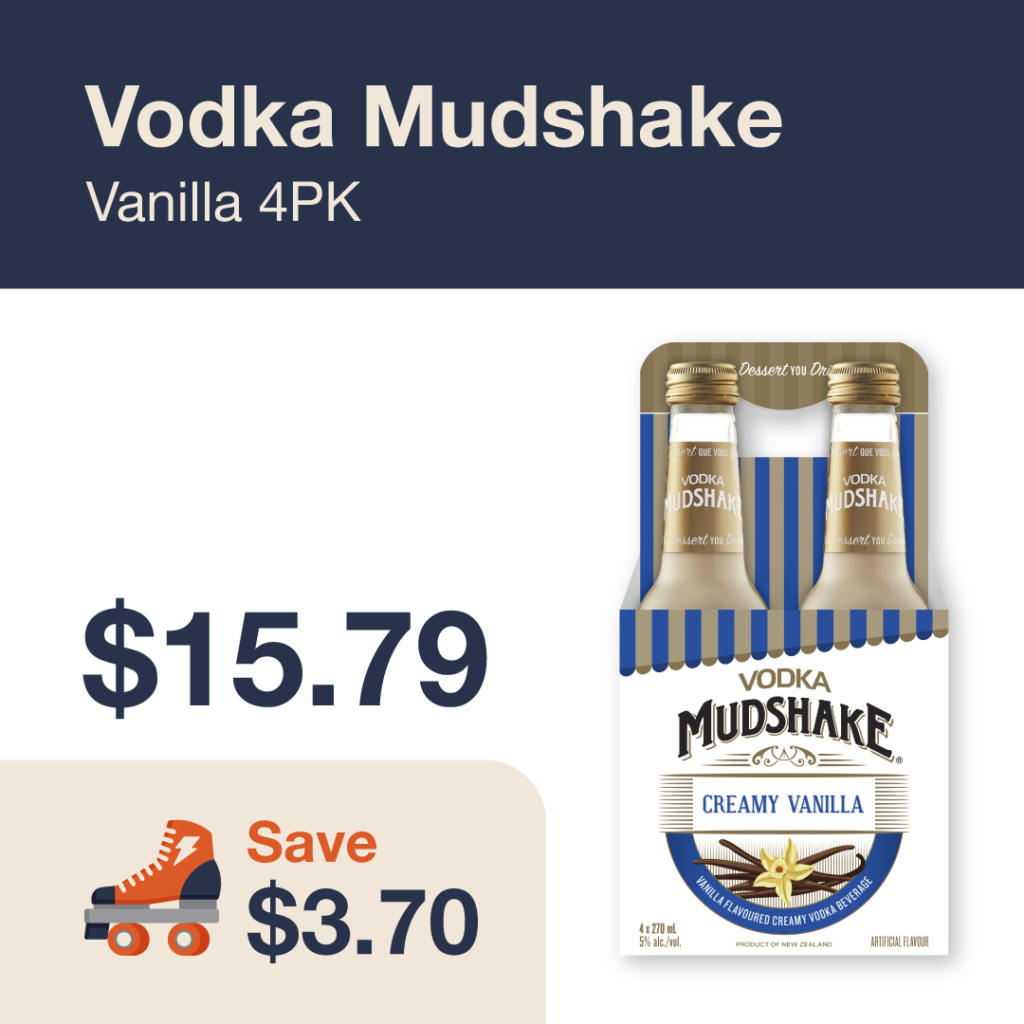 Liquor Co. 1977 monthly promo: Save $3.700 on Vodka Mudshake Vanilla 4PK