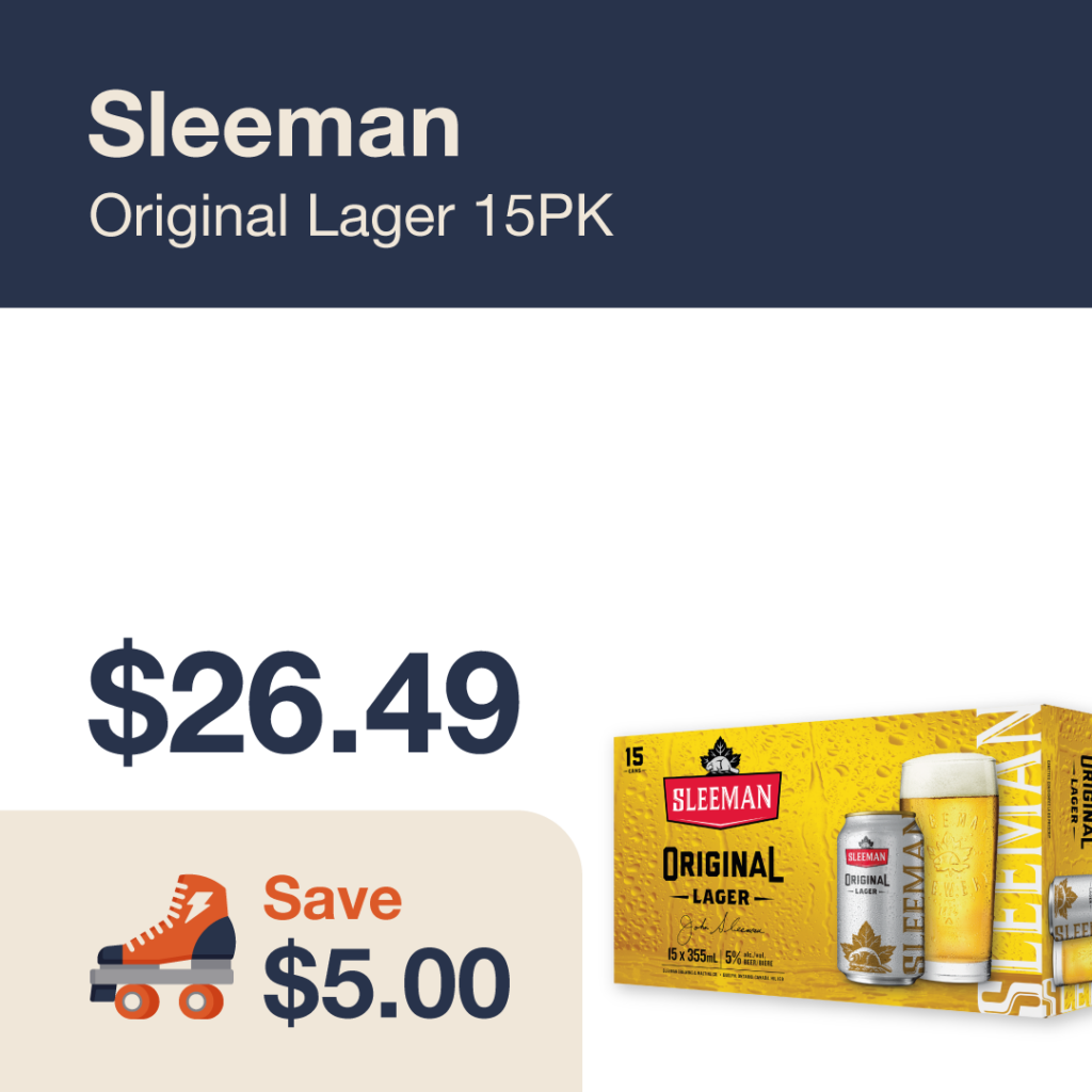 Liquor Co. 1977 monthly promo: Save $5.00 on Sleeman Original Lager 15PK