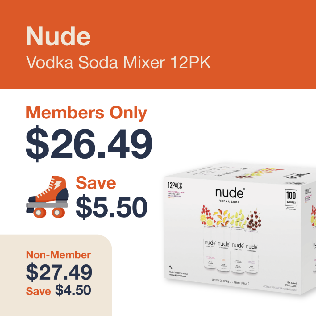 Liquor Co. 1977 monthly promo: Save $4.50 on Nude Vodka Soda Mixer 12PK - Members save $5.50 on this featured RTD deal