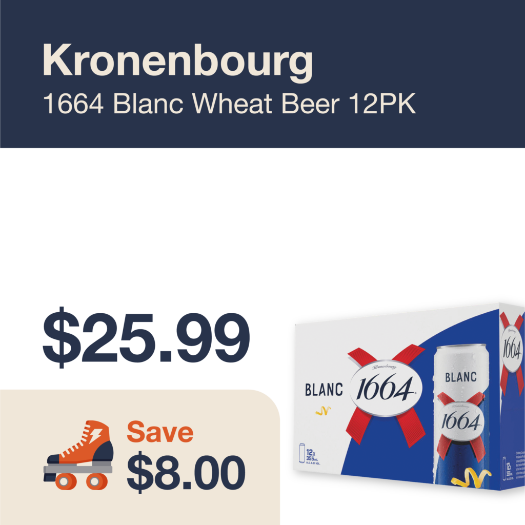 Liquor Co. 1977 monthly promo: Save $8.00 on Kronenbourg 1664 Blanc Wheat Beer 12PK