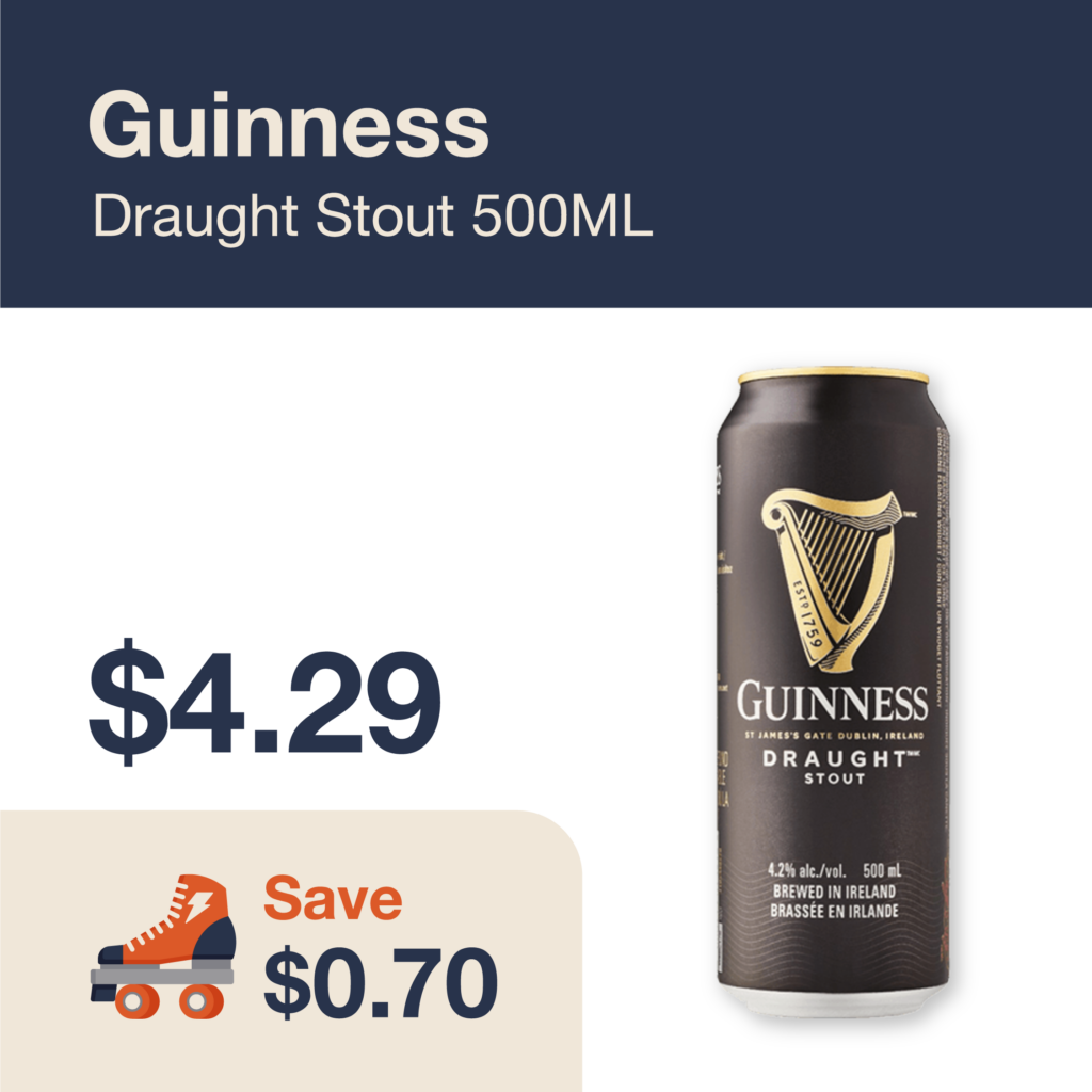 Liquor Co. 1977 monthly promo: Save $0.70 on Guinness Draught Stout 500ML