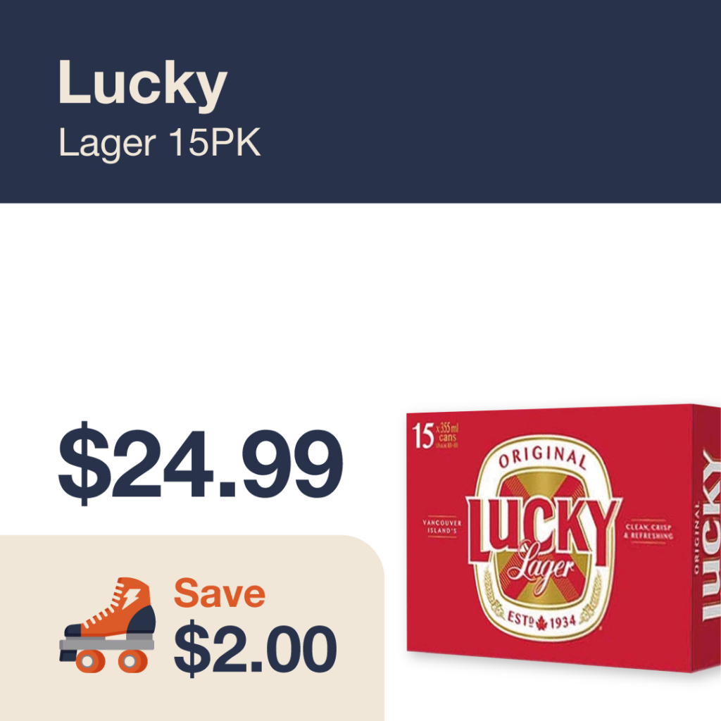 Liquor Co. 1977 monthly promo: Save $2.00 on Lucky Lager 15PK