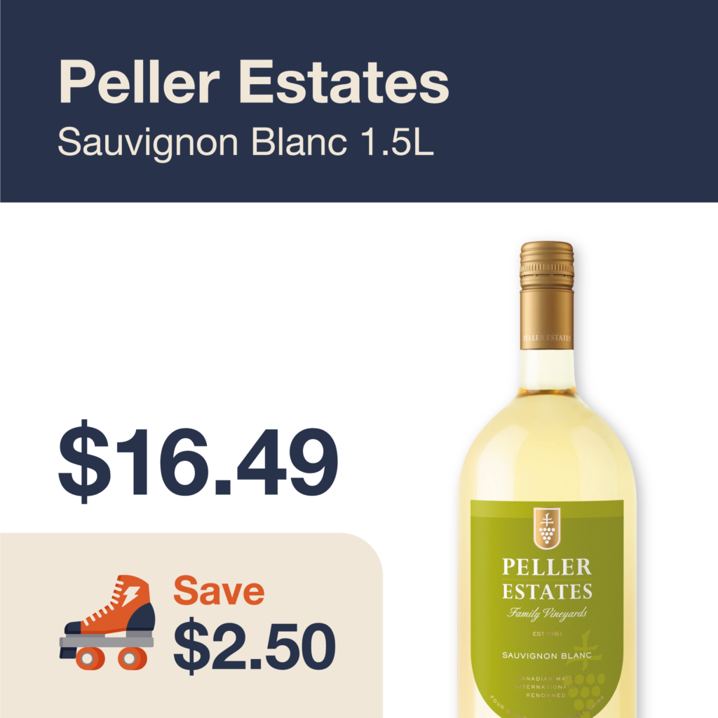 Liquor Co. 1977 monthly promo: Save $2.50 on Peller Estates Sauvignon Blanc 1.5L